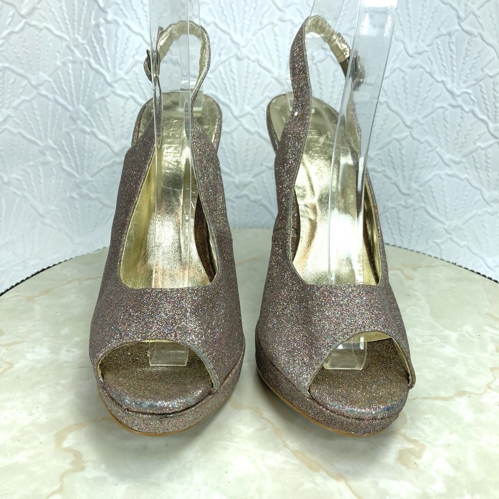 Forever 21 Glitter Slingback Platform Stiletto Heel Womens 7 Pink Peep Toe Pump - Picture 3 of 14